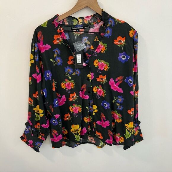 NWT Tolani Collection Women's Black Floral Button-Front Top | Size M - Picture 1 of 8